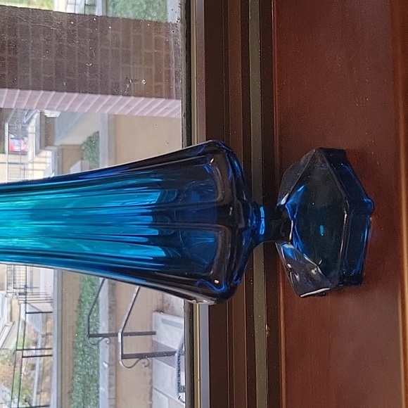 Viking Glass Bluenique Blunique Blue Swung Vase Planter Atomic MCM Vintage Epic - Picture 4 of 7